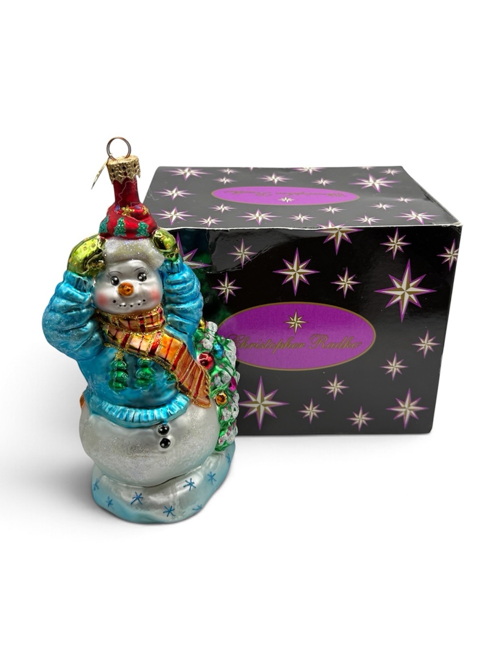 Christopher Radko Chilly Sweaterman 2001 Snowman Glass Ornament 01-0363-0 Box